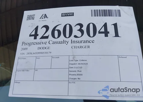 2009 Dodge Charger Se z USA, uszkodzony, nr VIN 2B3KA43D99H530179